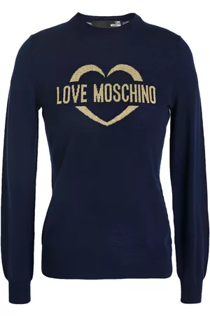 Love Moschino Women Metallic-trimmed intarsia wool sweater - Blue