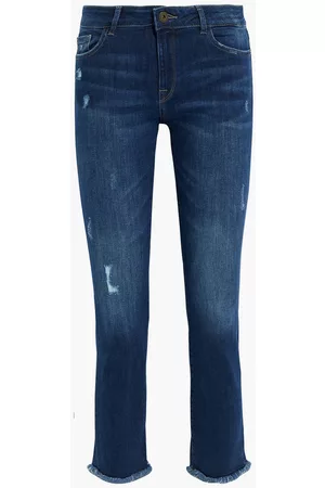DL1961 Women Straight - Mara cropped distressed mid-rise straight-leg jeans - Blue
