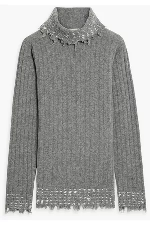Marni Women Turtlenecks - Distressed ribbed wool turtleneck sweater