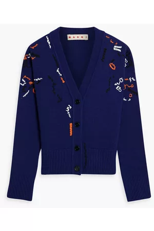 Marni Women Cardigans - Embroidered wool cardigan - Blue