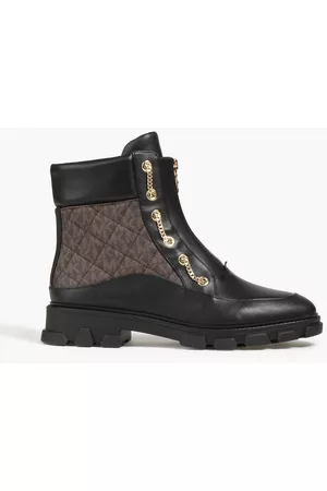 Michael Kors Women Boots - Ridley logo-print smooth and pebbled-leather combat boots
