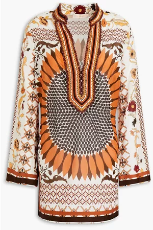 Tory Burch Women Tunics - Embellished printed cotton-voile tunic - White