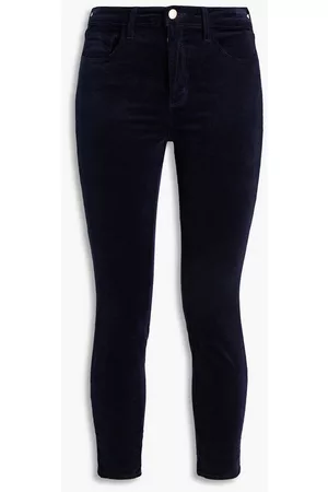 L'Agence Women Slim Pants - Cropped cotton-blend velvet skinny pants - Blue