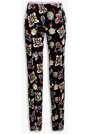 VALENTINO Women Pants - Floral-print velvet straight-leg pants