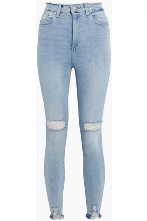 DL1961 Women Skinny - Chrissy cropped distressed high-rise skinny jeans - Blue