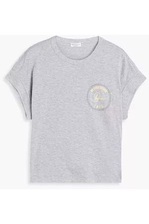Brunello Cucinelli Women T-shirts - Embellished printed cotton-jersey T-shirt - Gray