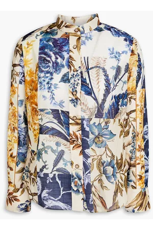 ZIMMERMANN Women Tops - Patchwork-effect floral-print cotton-mousseline shirt - White