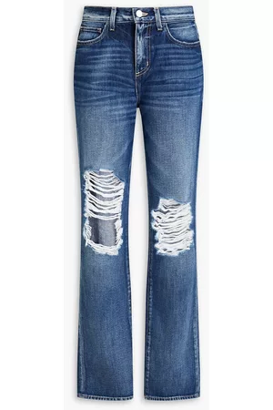 L'Agence Women Straight - Rockie Ripped distressed high-rise straight-leg jeans - Blue