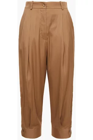 Emilio Pucci Women Pants - Cropped pleated crepe de chine tapered pants - Brown