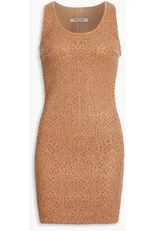Roberto Cavalli Women Party Dresses - Laser-cut leather mini dress - Brown