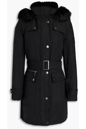 DKNY Women Coats - Faux fur-trimmed shell hooded coat