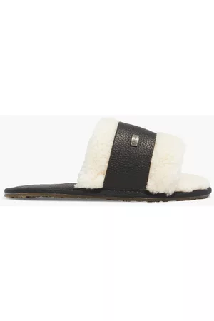 Australia Luxe Collective Women Flip Flops - Muchas shearling-paneled pebbled-leather slides