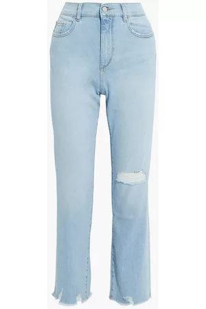 DL1961 Women Straight - Patti cropped distressed mid-rise straight-leg jeans - Blue