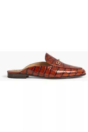 Sam Edelman Women Flip Flops - Linnie embellished croc-effect leather slippers - Brown