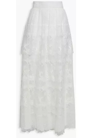 VALENTINO Women Maxi Skirts - Tiered lace maxi skirt - White