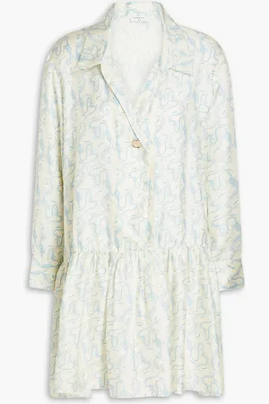 Printed silk-twill mini shirt dress