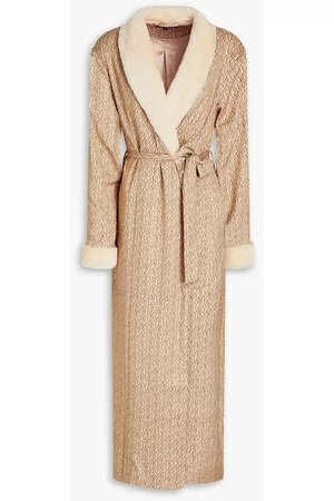 Australia Luxe Collective Women Bathrobes - Empress faux shearling-trimmed printed satin robe - Neutral