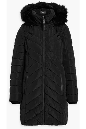 DKNY Women Coats - Faux fur-trimmed quilted shell hooded coat