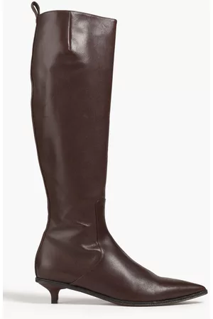 Brunello Cucinelli Women Knee High Boots - Bead-embellished leather knee boots - Brown