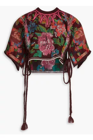 VALENTINO Women Tops - Cropped embroidered jacquard-knit top