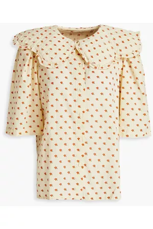 Stella Nova Women Tops - Ruffled printed cloqué shirt - Neutral