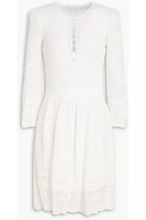 Alberta Ferretti Women Knitted Dresses - Cutout pointelle-knit cotton mini dress - White