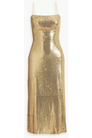 Halston Heritage Women Midi Dresses - Ray cutout sequined mesh midi dress - Metallic