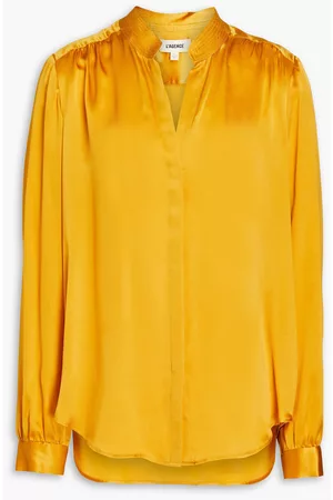 L'Agence Women Blouses - Bianca gathered silk-satin blouse - Yellow