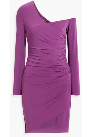 Halston Heritage Women Casual Dresses - Off-the-shoulder ruched jersey mini dress - Purple