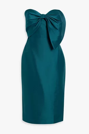 Badgley Mischka Women Party Dresses - Strapless bow-embellished faille dress - Blue
