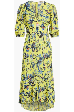 Diane von Furstenberg Women Printed Dresses - Tati floral-print crepe midi dress - Yellow