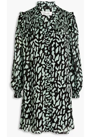 Diane von Furstenberg Women Printed Dresses - Layla shirred leopard-print georgette mini dress - Green