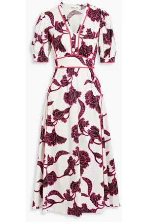 Diane von Furstenberg Women Printed Dresses - Devon floral-print cotton-blend sateen midi dress - Pink