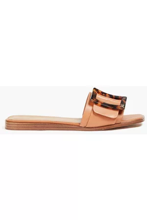 Sam Edelman Women Flip Flops - Inez buckle-embellished leather slides - Brown