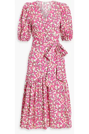 Diane von Furstenberg Women Midi Dresses - Gathered cotton-jacquard midi wrap dress