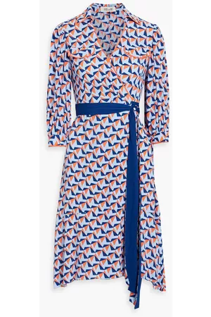 Diane von Furstenberg Women Printed Dresses - Ana printed crepe wrap dress - Blue