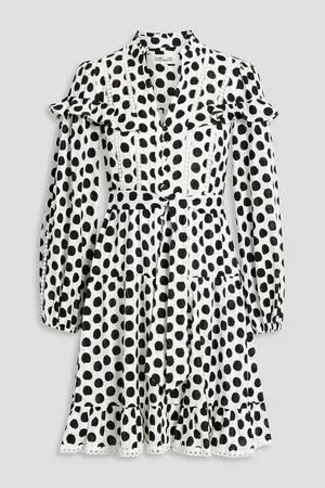 Diane von Furstenberg Women Printed Dresses - Chicago ruffled polka-dot cotton-jacquard mini dress - White