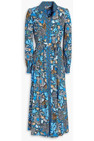 Diane von Furstenberg Women Casual Dresses - Alea belted printed crepe midi shirt dress - Blue
