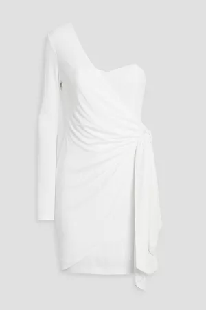 Halston Heritage Women Casual Dresses - Ashlynn one-sleeve draped jersey mini wrap dress - White