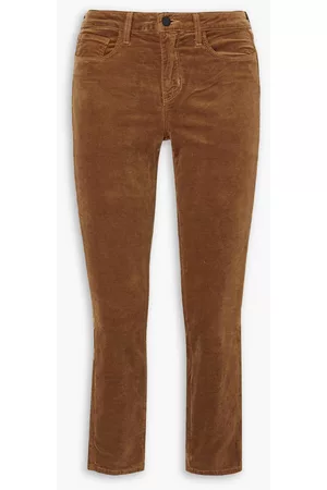 L'Agence Women Slim Pants - Margot cropped cotton-blend velvet skinny pants - Brown