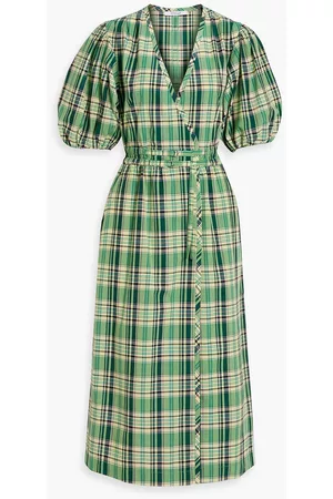 Derek Lam Women Midi Dresses - Tiana wrap-effect checked cotton-blend poplin midi dress - Green