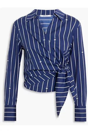 Derek Lam Women Tops - Striped cotton-blend poplin wrap top - Blue