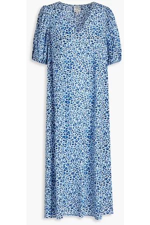 Baum und Pferdgarten Women Printed Dresses - Awa leopard-print cotton-seersucker midi dress - Blue