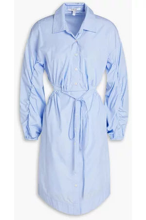 Derek Lam Women Casual Dresses - Jayce gathered cutout cotton-poplin mini shirt dress - Blue