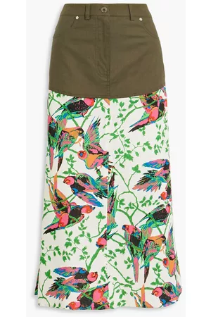 Derek Lam Women Printed Skirts - Ingrid poplin-paneled printed linen-blend gauze midi skirt - Green