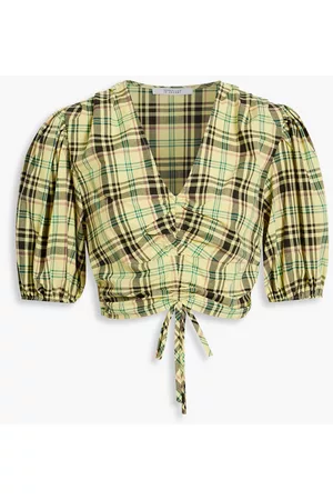 Derek Lam Women Tops - Cropped checked cotton-blend poplin top - Yellow