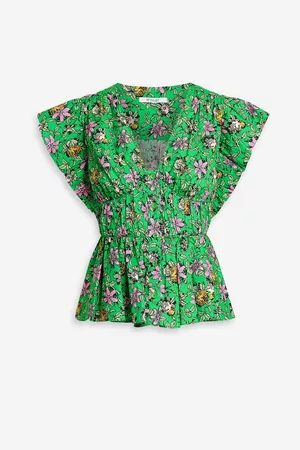 Derek Lam Women Blouses - Roselyn ruffled floral-print cotton-blend poplin blouse - Green