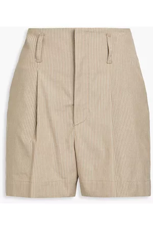 Brunello Cucinelli Women Shorts - Pleated striped cotton-blend shorts - Neutral