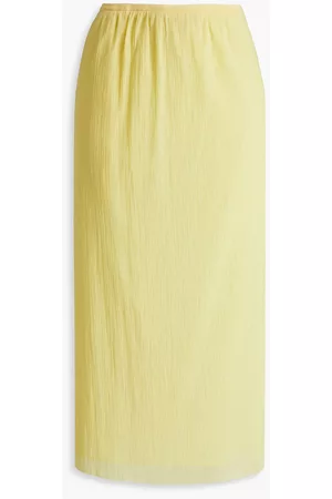 tibi Women Midi Skirts - Plissé cotton-blend gauze midi skirt - Yellow
