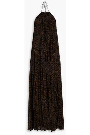 Halston Heritage Women Party Dresses - Mariana pleated leopard-print georgette halterneck gown
